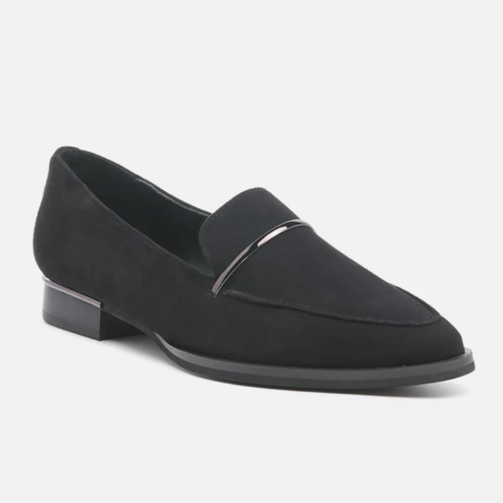 NEW Rag & Co PAULINA Black Suede Leather Loafers Womens 7